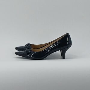 Adrienne Vittadini Pumps Heels Womens 10 Navy Blue Pointed Toe Bow Retro Chic